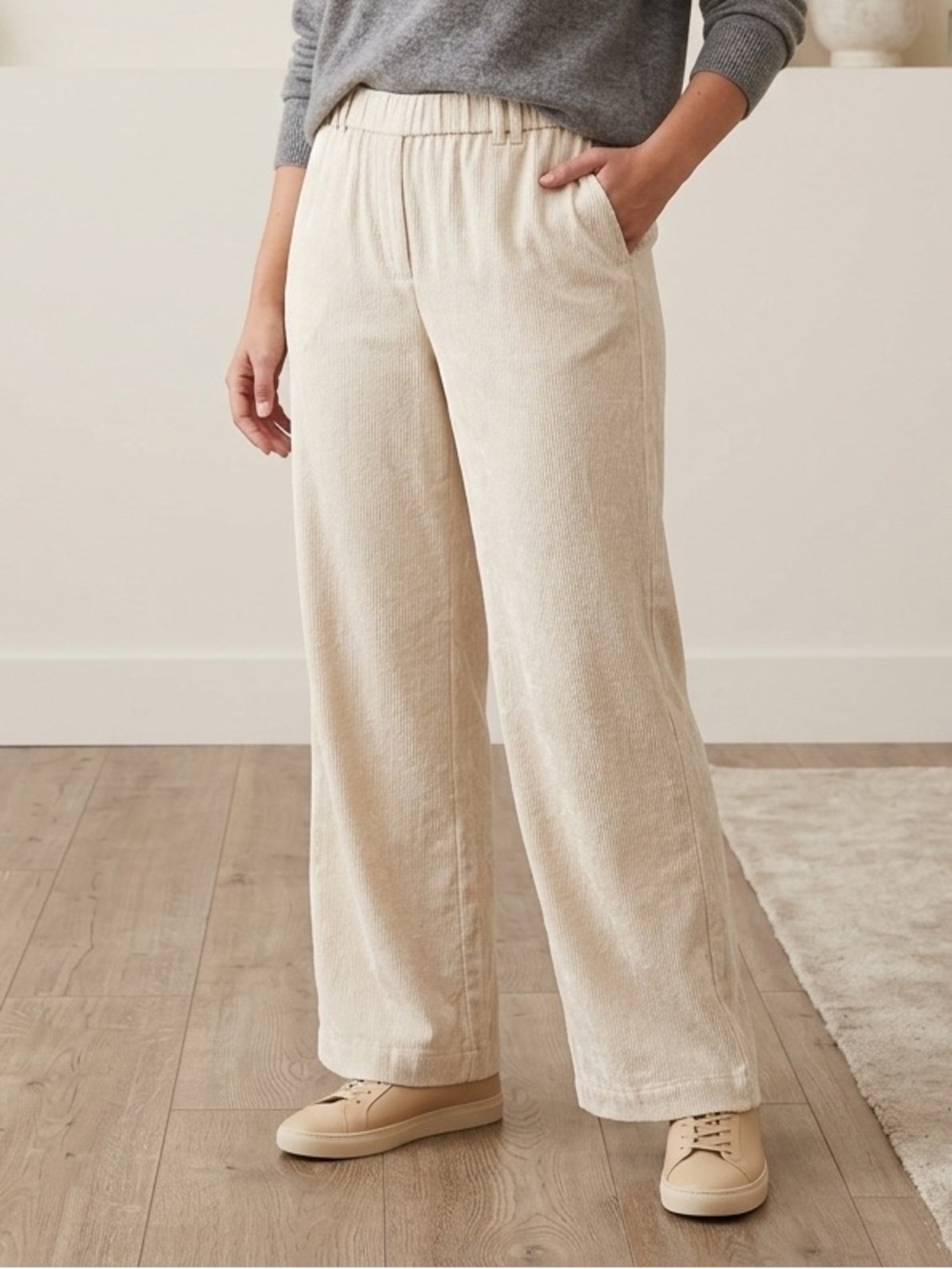 J. Jill Cream Viscose Corduroy Wide Leg Pants S Coastal Grandma Lagenlook Artsy